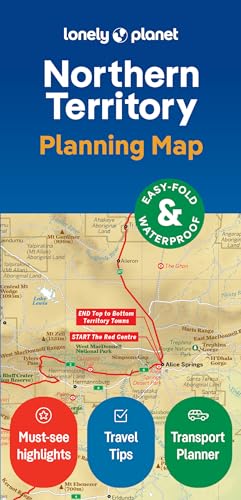 Foldable map of Northern Territory, Australia, with roads and key locations.