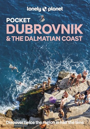 Lonely Planet travel guide cover with aerial view of people by the sea.