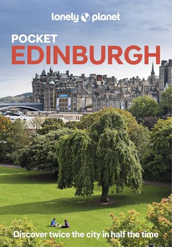 Lonely Planet Pocket Edinburgh guidebook cover featuring a park with people and city buildings.