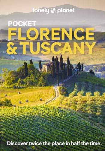 Lonely Planet travel guide cover featuring a scenic Tuscan landscape with vineyards and cypress trees.