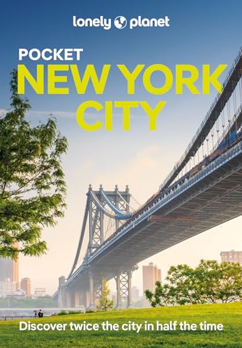 Lonely Planet Pocket New York City guidebook cover featuring the Manhattan Bridge over grass.