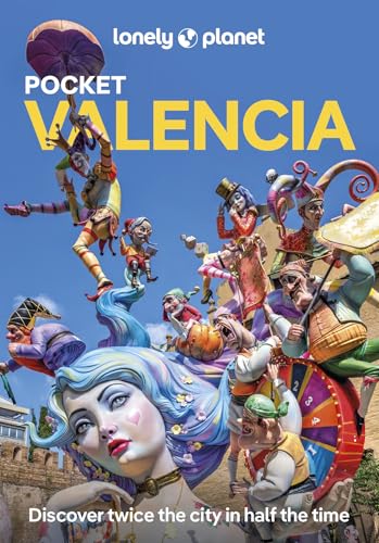 Lonely Planet Pocket Valencia travel guide cover featuring colorful, whimsical Fallas festival sculptures.