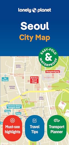 Lonely Planet Seoul City Map cover showing a street map with three circular icons.