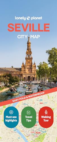 Folded Lonely Planet map of Seville featuring the Giralda tower.