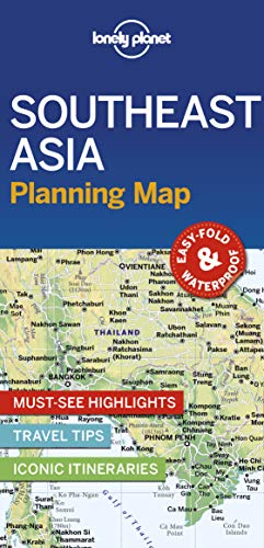 Large foldable map of Southeast Asia with countries, cities, and travel routes marked.