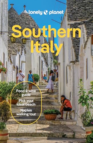 Lonely Planet Southern Italy travel guide cover showing people walking on a stone street.