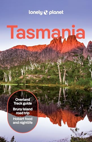 Lonely Planet Tasmania travel guide cover featuring a mountain reflected in a calm lake.