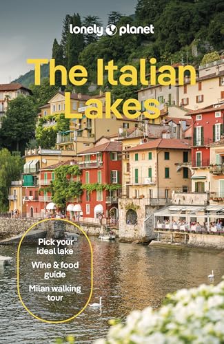 Lonely Planet travel guide cover featuring colorful buildings along the Italian Lakes with swans.