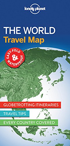 Lonely Planet world travel map cover featuring a green map of Asia.