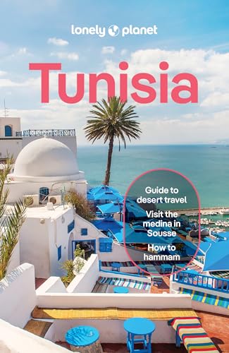 Lonely Planet Tunisia guidebook cover with a coastal town scene.
