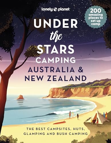 Lonely Planet camping guidebook featuring a coastal scene with a tent.