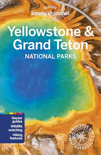 Lonely Planet guidebook cover featuring an aerial view of Grand Prismatic Spring in Yellowstone.