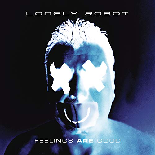 Album cover with a person wearing a mask, glowing eyes and smile.