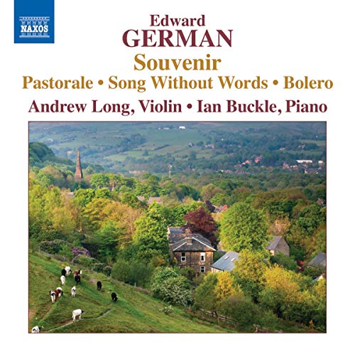 CD cover for Edward German’s violin and piano works with a rural landscape.