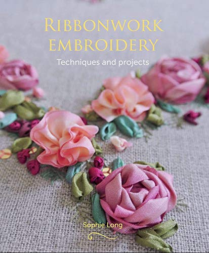Book cover featuring ribbonwork embroidery of pink and peach roses.
