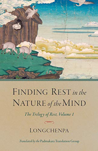 Book cover featuring a Tibetan-style painting of deer and birds in a mountain landscape.
