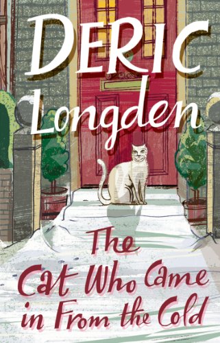 Book cover: white cat sitting on steps before a red door.