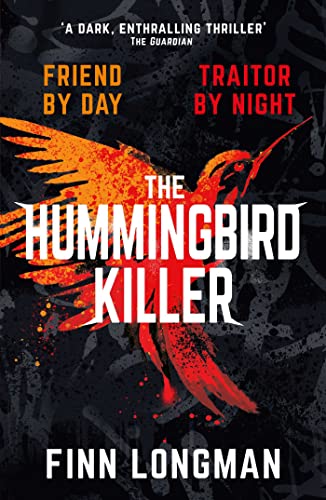 Book cover for The Hummingbird Killer featuring a red hummingbird on a black background.