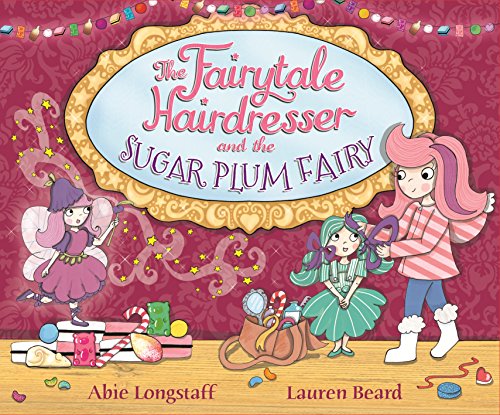"Children's book cover featuring a cartoon girl styling a fairy's hair with various accessories."