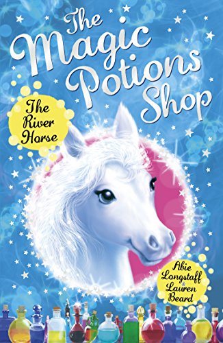 Book cover: white horse head with colorful mane, potions below.