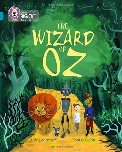 Book cover: "The Wizard of Oz" with Dorothy, Lion, Scarecrow, and Tin Man.