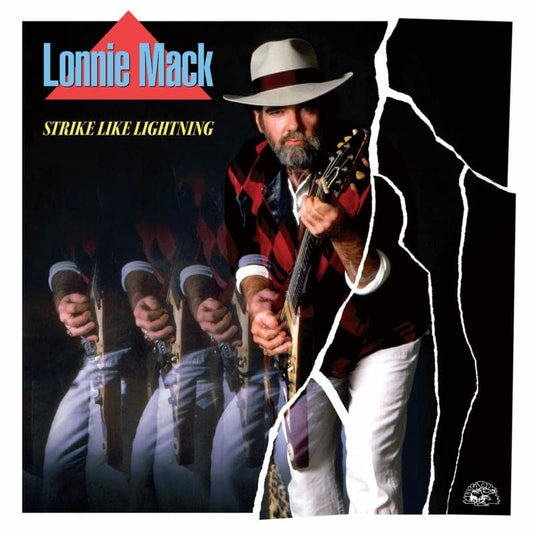 Album cover for Lonnie Mack’s “Strike Like Lightning” featuring a guitarist.