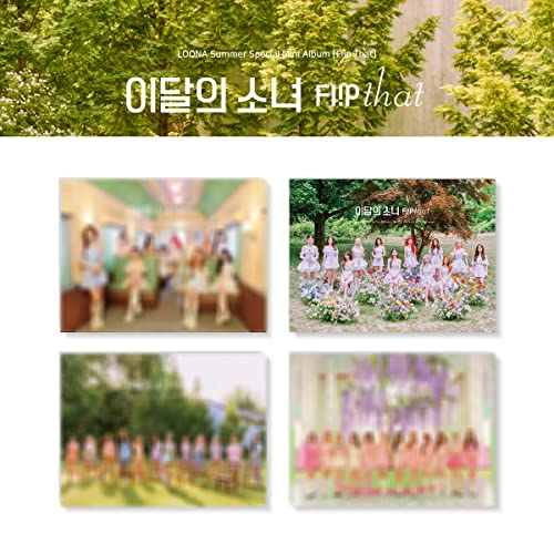 Loona album cover featuring group photos in summery outdoor settings.