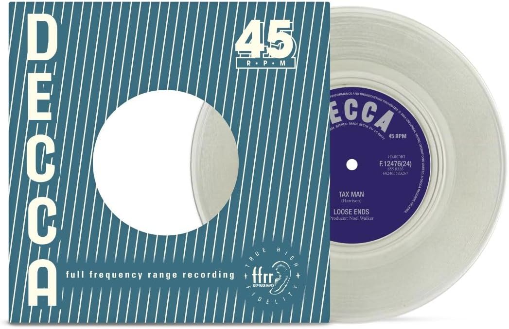 Blue and white striped vinyl record sleeve with "Tax Man" and "Loose Ends" labels.
