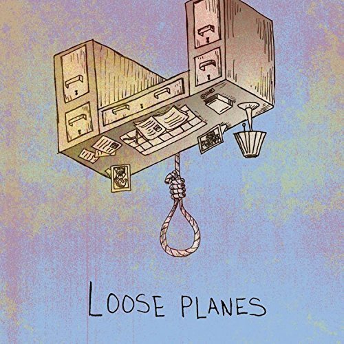 An illustration of a floating desk with a noose hanging below against purple background.