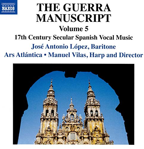 CD cover with ornate cathedral towers against blue sky, titled "The Guerra Manuscript, Volume 5".