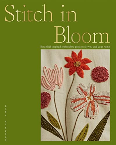 Book cover: embroidered flowers on fabric, title “Stitch in Bloom”.