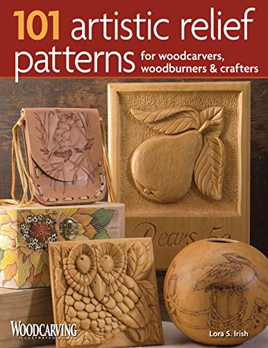 Book cover featuring various woodcarving projects including a pear, owl, and leather pouch.