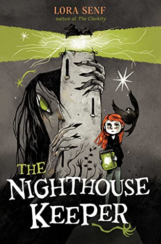 Book cover illustration featuring a girl holding a glowing jar beside a giant figure.