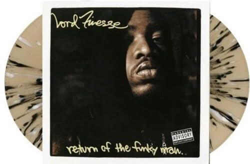 Lord Finesse Return of the Funky Man vinyl record with tan and black splatter pattern.