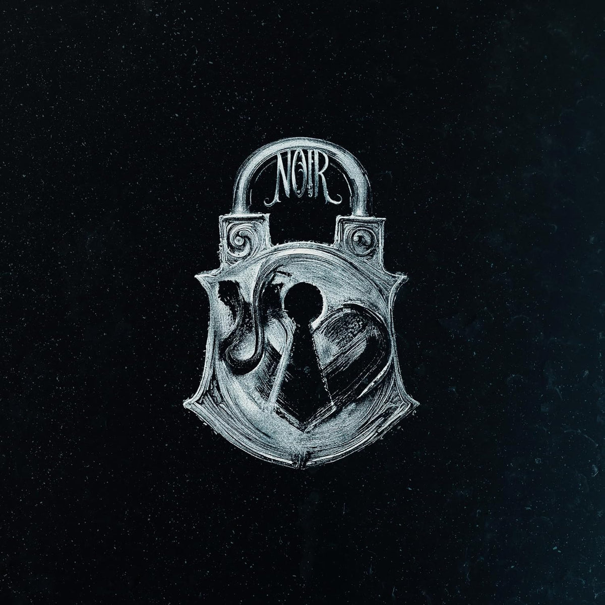 Black background with a white sketch of a lock and key.