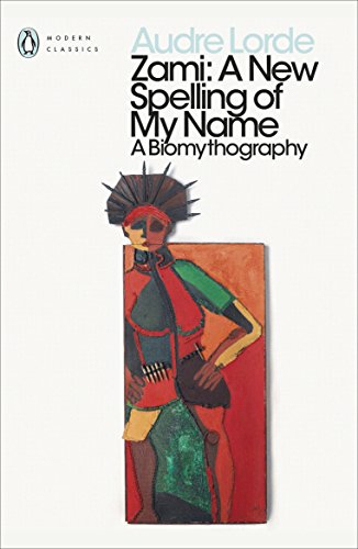 "Book cover of 'Zami: A New Spelling of My Name' featuring abstract figure illustration."
