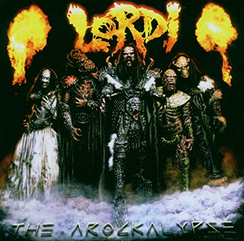 Lordi album cover: monster band in dark, fiery, textured scene.