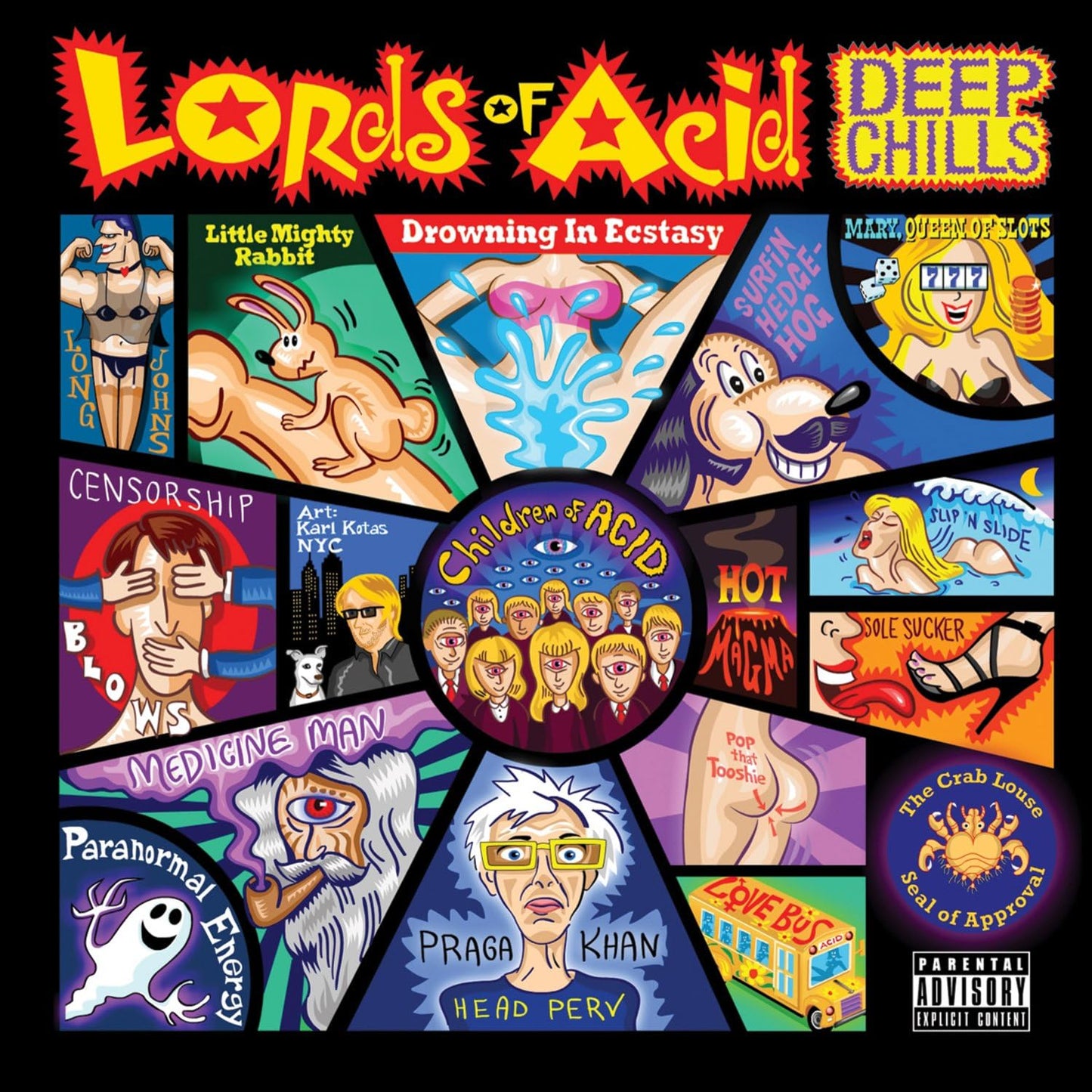 Lords Of Acid "Deep Chills" CD cover, colorful and surreal cartoon imagery.
