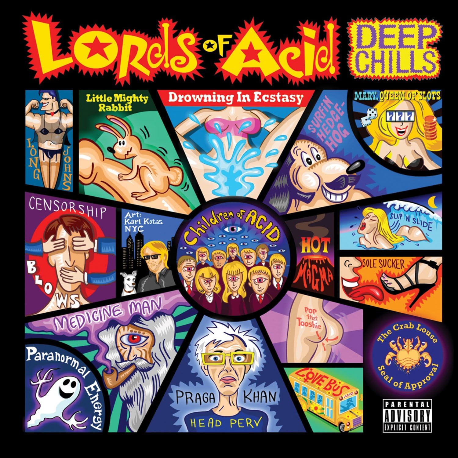 Lords Of Acid "Deep Chills" CD cover, colorful and surreal cartoon imagery.