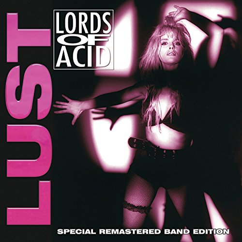 "Lords of Acid album cover featuring a woman in provocative attire against a dark background."