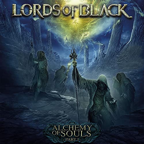 Album cover for Lords Of Black - Alchemy Of Souls, hooded figures, fantasy art.