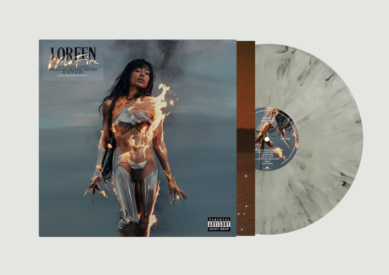 Loreen's "Wildfire" grey marble vinyl LP with album cover portrait.