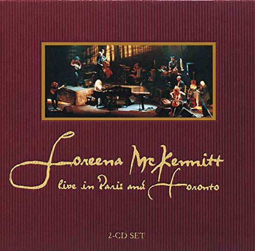 Red CD cover with concert photo and gold text: "Loreena McKennitt Live in Paris & Toronto."