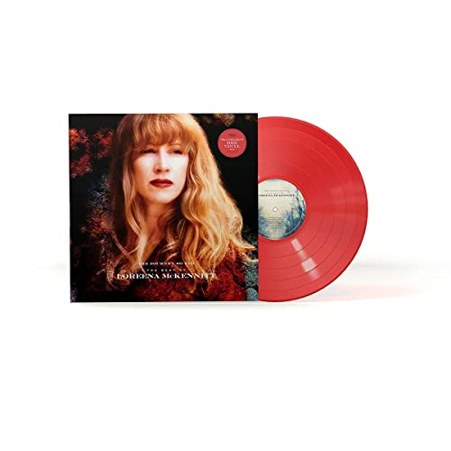 Loreena McKennitt album cover and transparent red vinyl record.