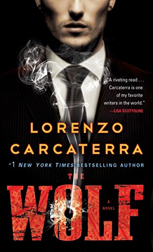 Book cover: man in suit with smoke, title "The Wolf" by Lorenzo Carcaterra.