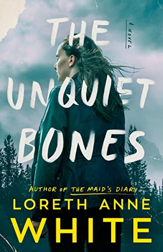 Book cover: woman with long hair, mountains, and title "The Unquiet Bones".