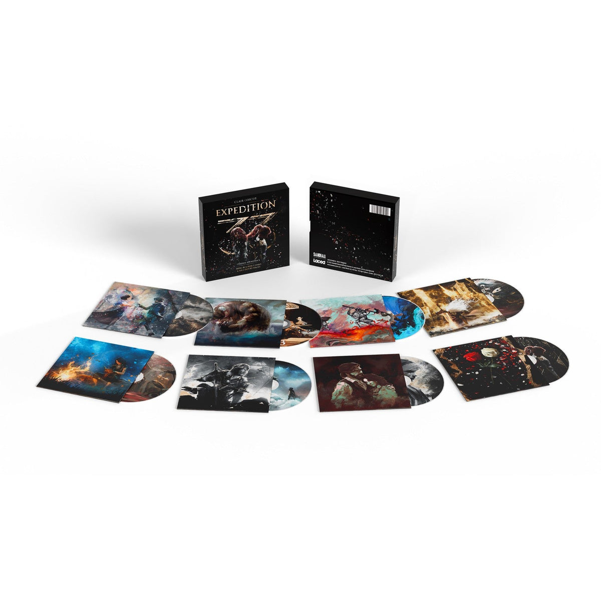 CD packaging with artwork depicting figures and a starry sky, plus discs.