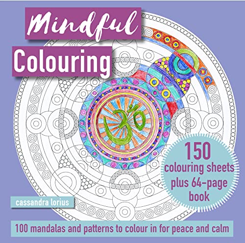 Book cover featuring colourful mandalas and the title "Mindful Colouring".