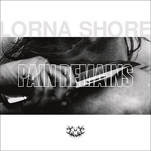 Lorna Shore “Pain Remains” CD cover: distorted face with text and symbol.