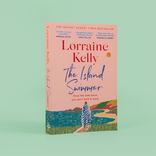 Book cover for The Island Swimmer by Lorraine Kelly showing a person by the sea.